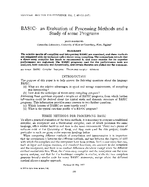 (PDF) BASIC—an evaluation of processing methods and a study of some ...