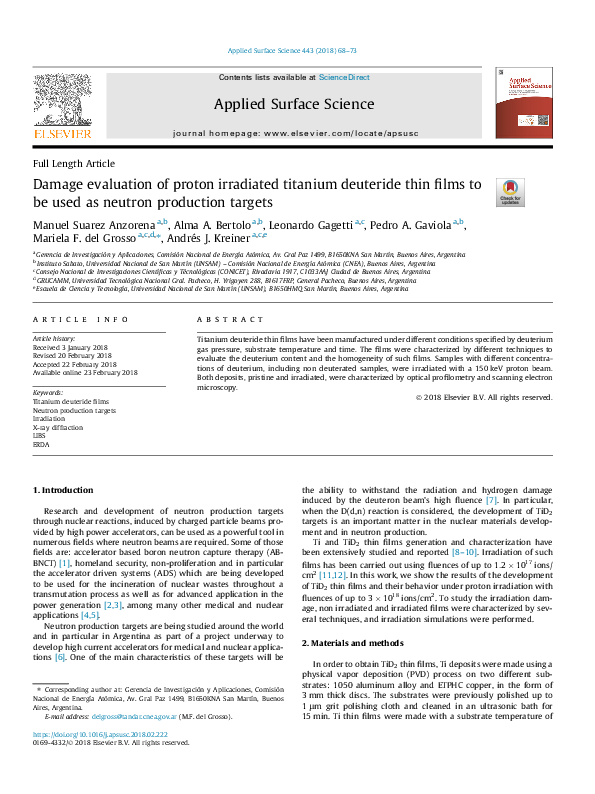 (PDF) Damage evaluation of proton irradiated titanium deuteride thin ...