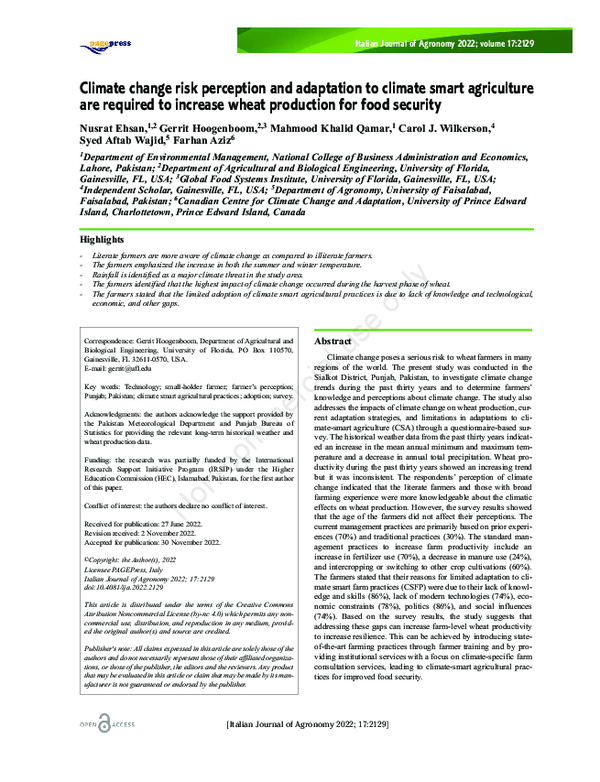 (PDF) Climate change risk perception and adaptation to climate smart ...