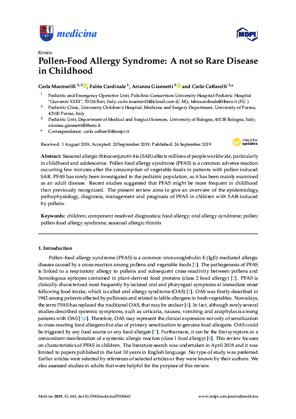 (PDF) Pollen-Food Allergy Syndrome: A not so Rare Disease in Childhood