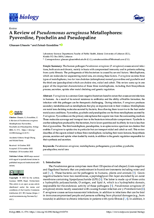 (PDF) A Review of Pseudomonas aeruginosa Metallophores: Pyoverdine ...