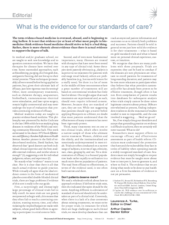 (PDF) What is the evidence for our standards of care?