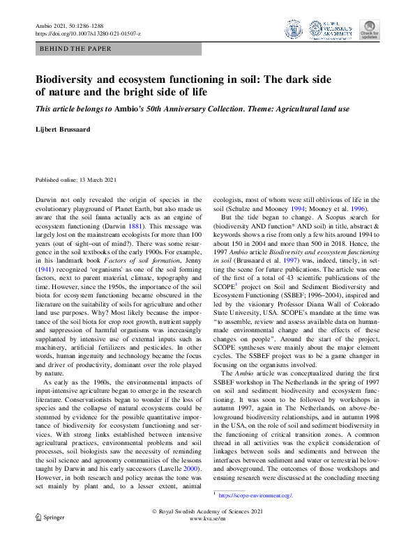 (PDF) Biodiversity and ecosystem functioning in soil: The dark side of ...