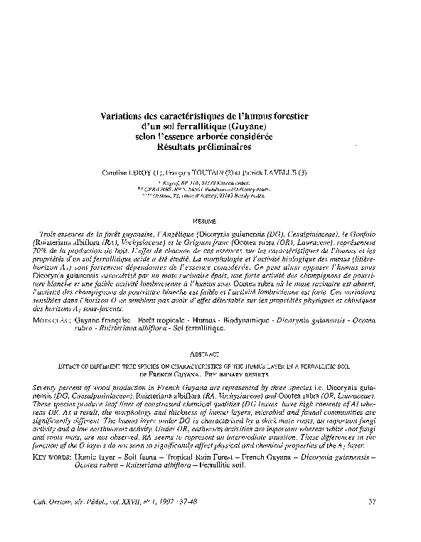 (PDF) Variations des caractéristiques de l'humus forestier d'un sol ...