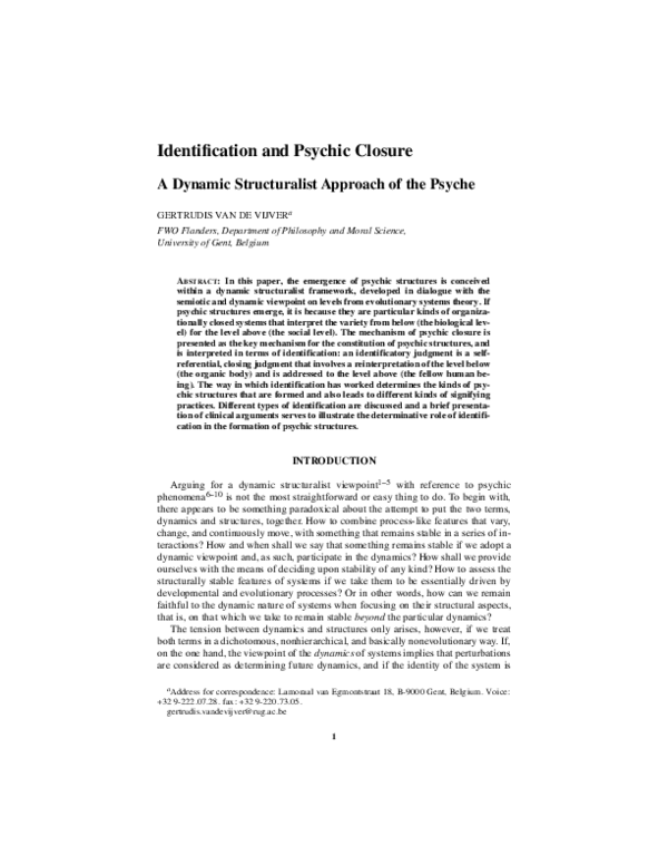 (PDF) Identification and Psychic Closure: A Dynamic Structuralist ...