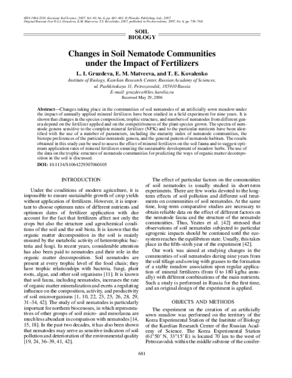 (PDF) Changes in soil nematode communities under the impact of fertilizers