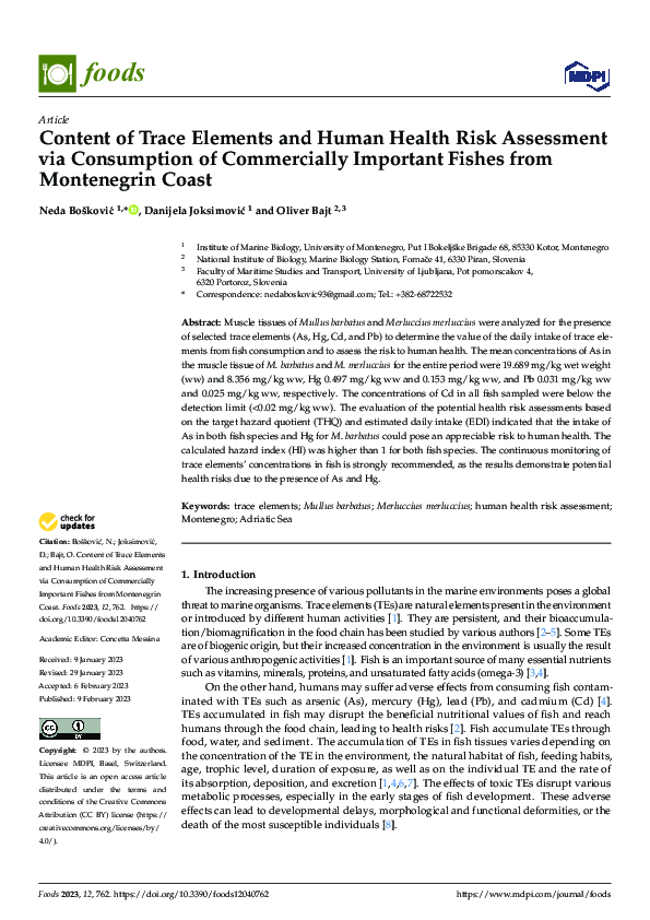 (PDF) Content of Trace Elements and Human Health Risk Assessment via ...
