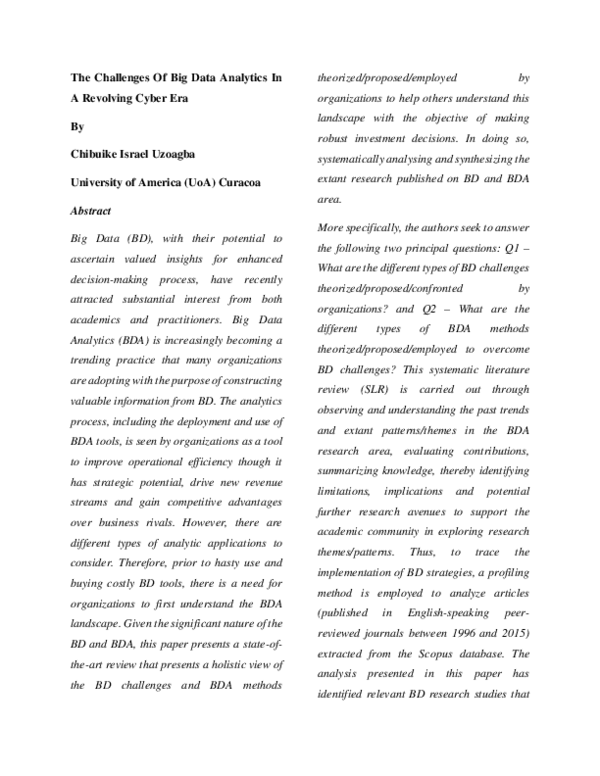 (PDF) The Challenges Of Big Data Analytics In A Revolving Cyber Era