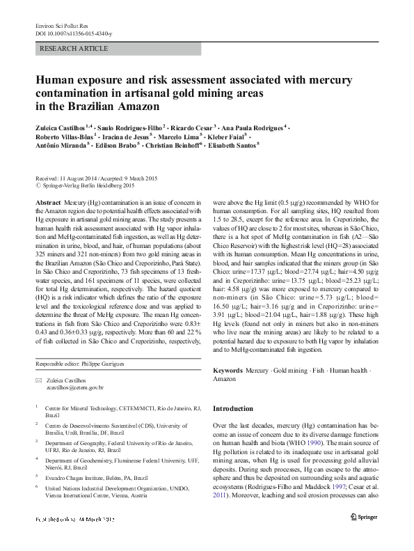 (PDF) Human exposure and risk assessment associated with mercury ...