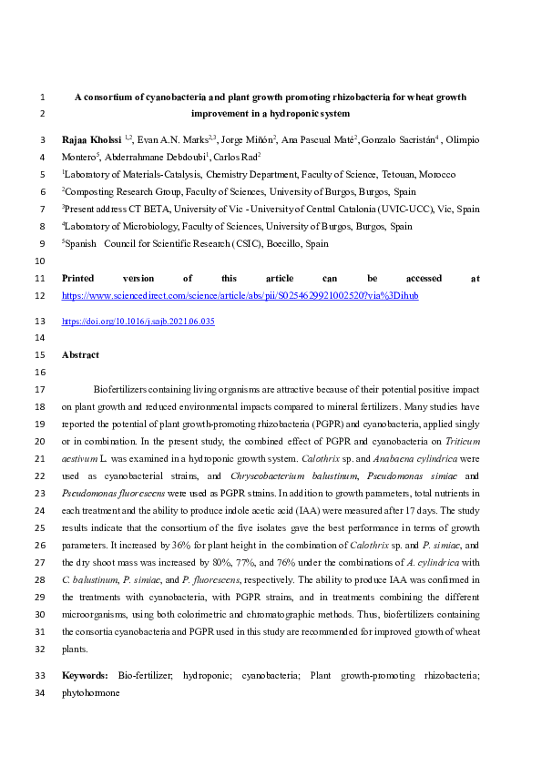 (PDF) A consortium of cyanobacteria and plant growth promoting ...