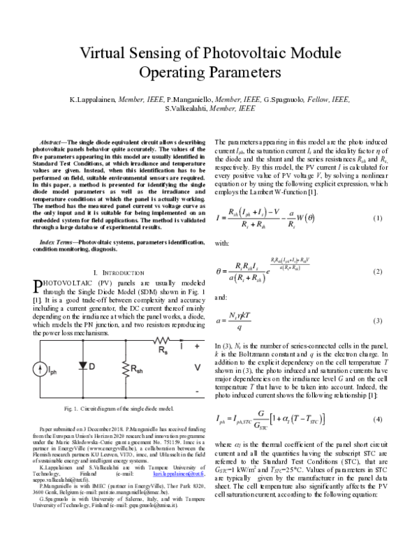 (PDF) Virtual Sensing of Photovoltaic Module Operating Parameters