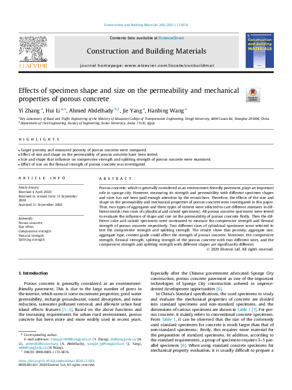 (PDF) Effects of specimen shape and size on the permeability and ...