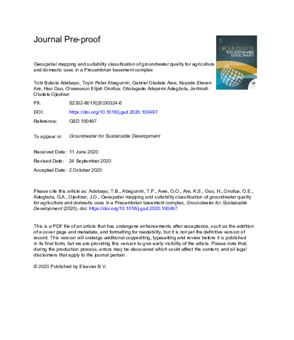 (PDF) Geospatial mapping and suitability classification of groundwater ...
