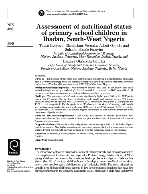 (PDF) Assessment of nutritional status of primary school children in ...