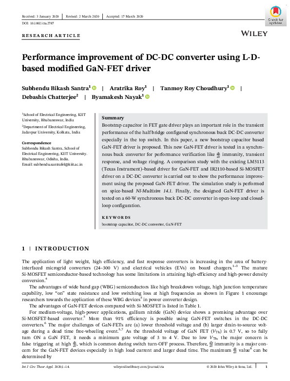 (PDF) Performance improvement of DC‐DC converter using L‐D‐based ...