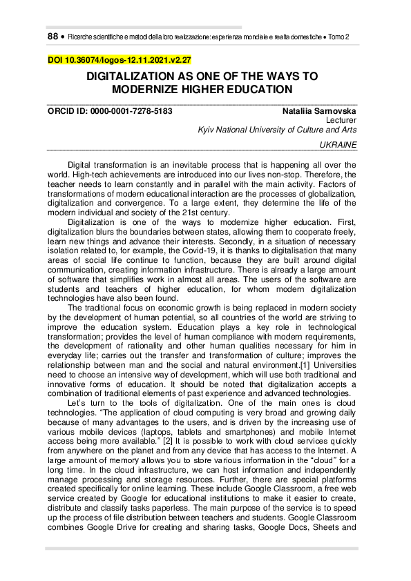 (PDF) Digitalization as One of the Ways to Modernize Higher Education