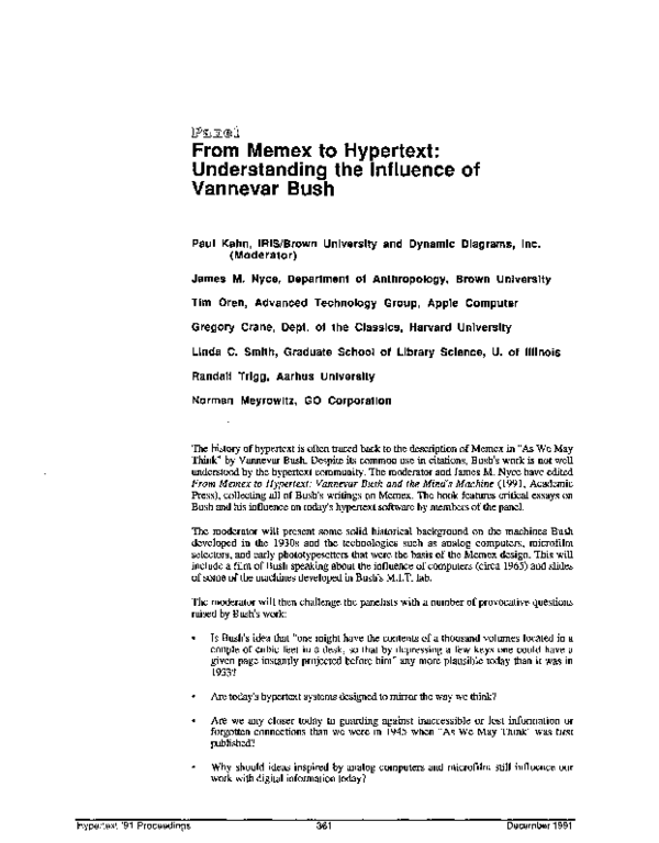 (PDF) From Memex to hypertext