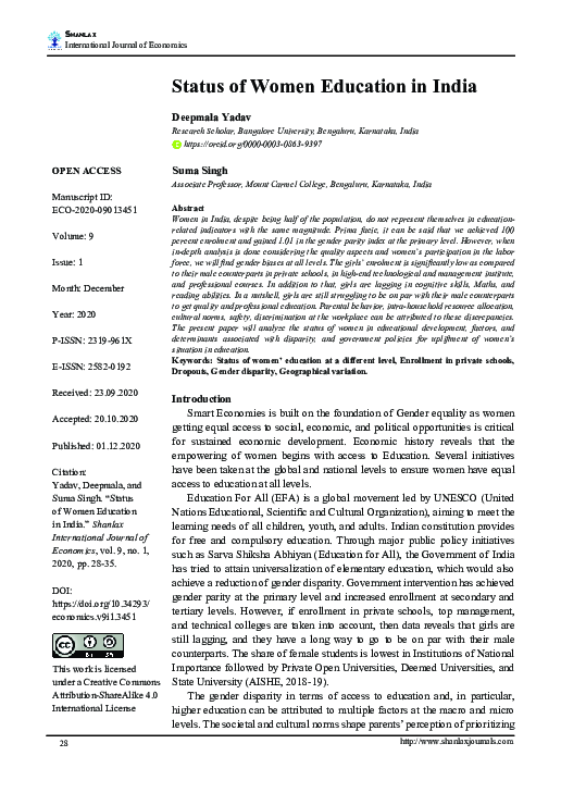 (PDF) Status of Women Education in India