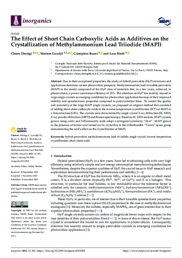 (PDF) The Effect of Short Chain Carboxylic Acids as Additives on the ...