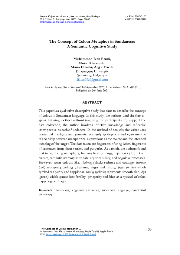 (PDF) The Concept of Color Metaphor In Sundanese: A Semantic Cognitive ...