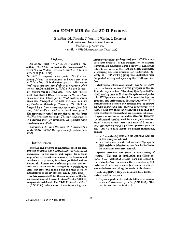 (PDF) An SNMP MIB for the ST-II Protocol