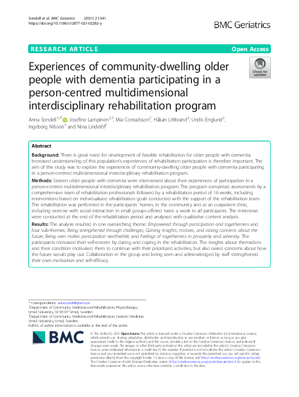(PDF) Experiences of community-dwelling older people with dementia ...