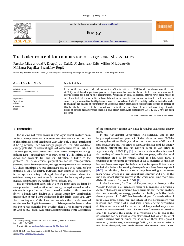 (PDF) The boiler concept for combustion of large soya straw bales