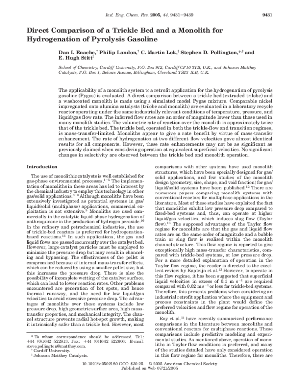 (PDF) Direct Comparison of a Trickle Bed and a Monolith for ...