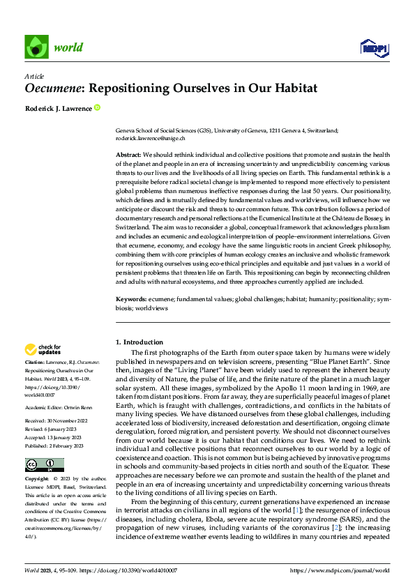 (PDF) Oecumene: Repositioning Ourselves in Our Habitat