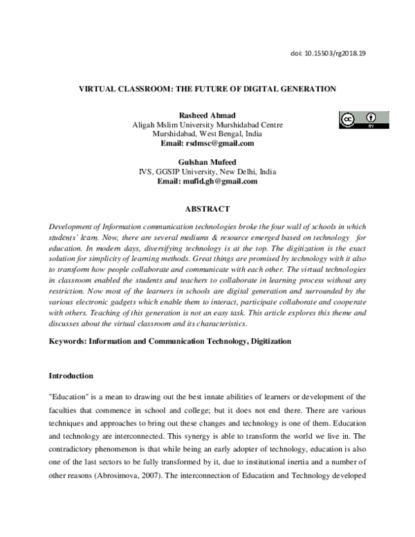 (PDF) Virtual Classroom: The Future of Digital Generation