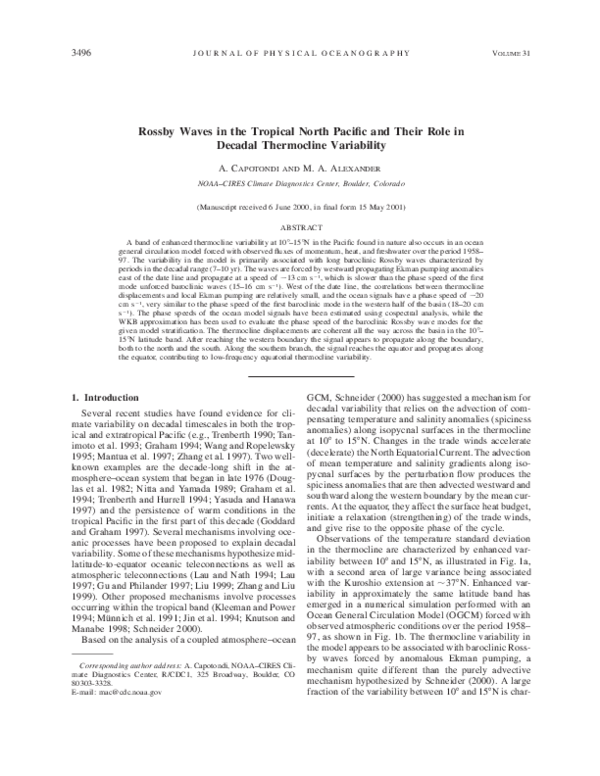 (PDF) Rossby Waves in the Tropical North Pacific and Their Role in ...