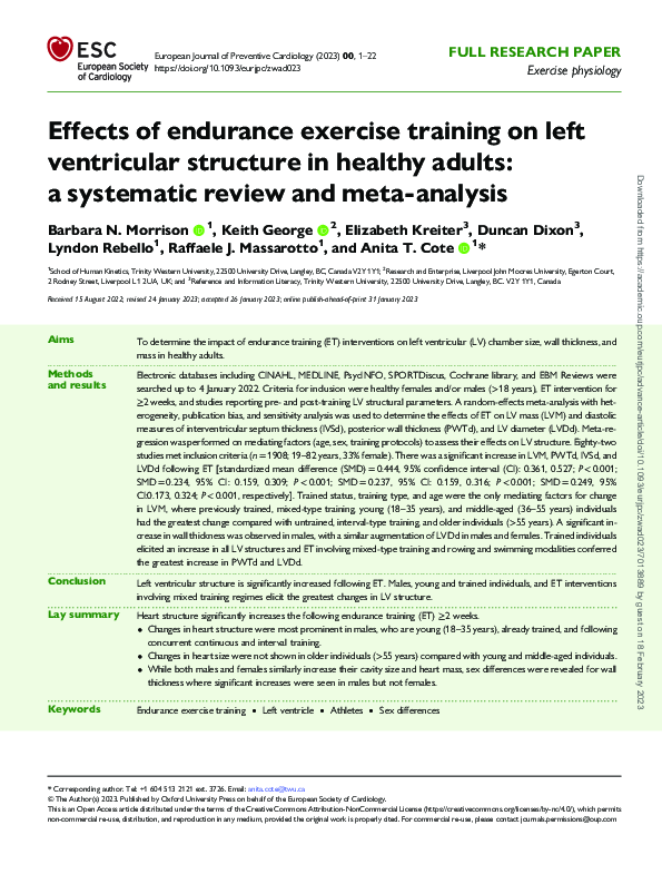 (PDF) Effects of endurance exercise training on left ventricular ...