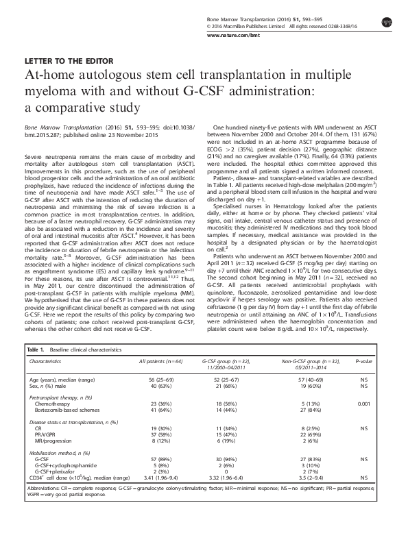 (PDF) At-home autologous stem cell transplantation in multiple myeloma ...