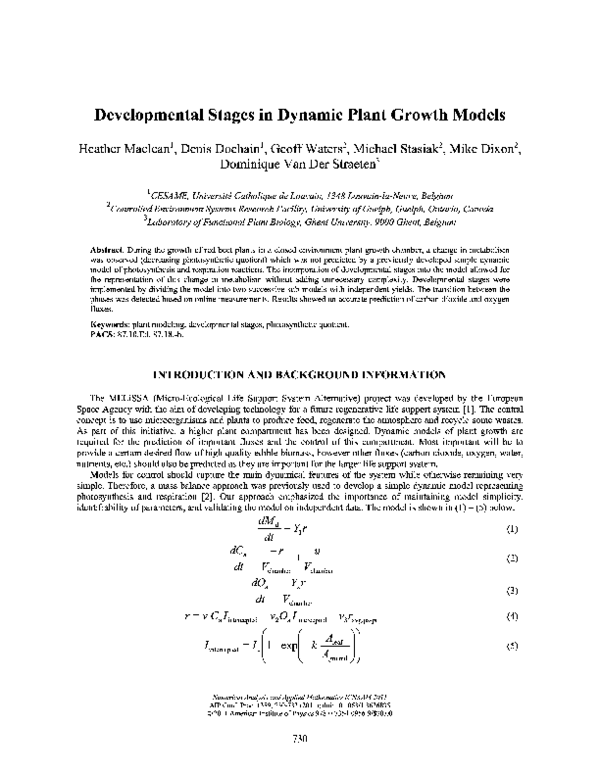 (PDF) Developmental Stages in Dynamic Plant Growth Models