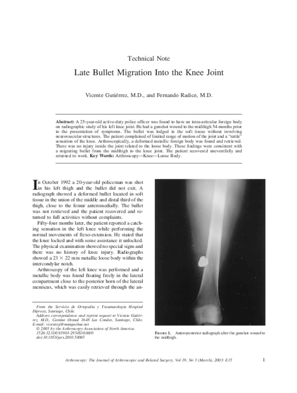 (PDF) Late bullet migration into the knee joint
