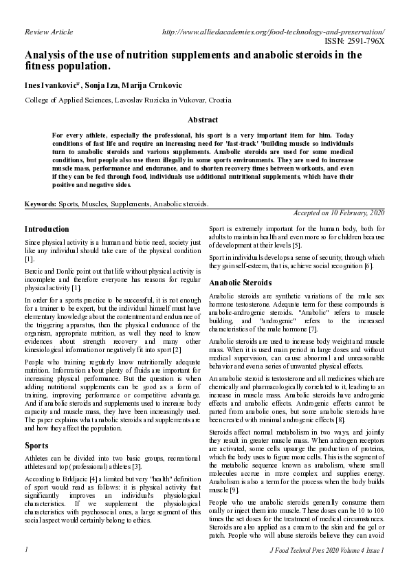 (PDF) Analysis of the use of nutrition supplements and anabolic ...