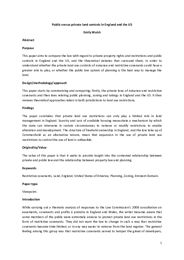 (PDF) Public versus private land use controls in England and the USA