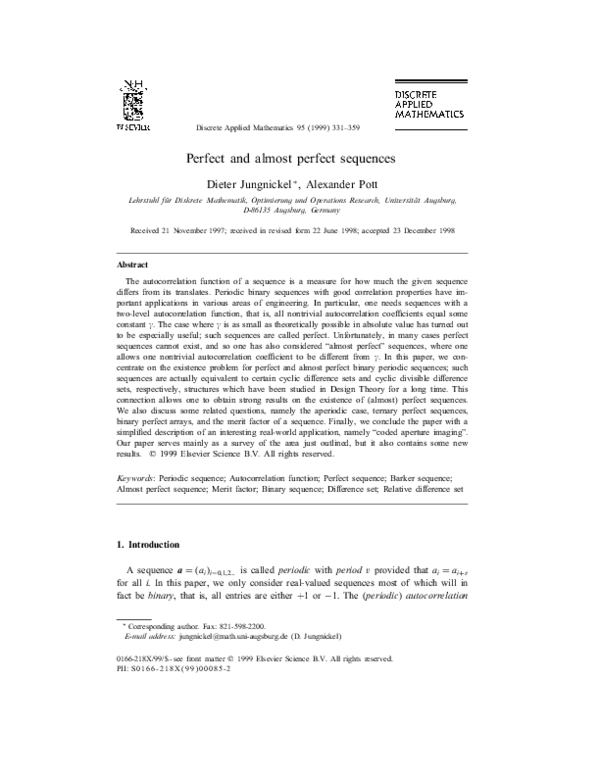 (PDF) Perfect and almost perfect sequences
