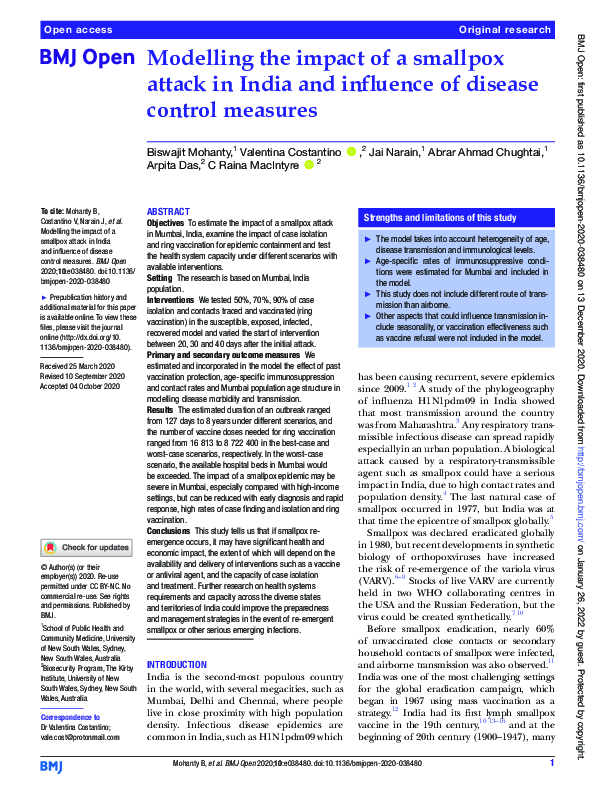 (PDF) Modelling the impact of a smallpox attack in India and influence ...