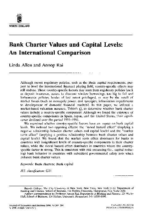 (PDF) Bank charter values and capital levels: An international comparison