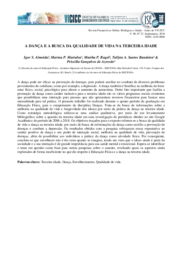 (PDF) A Dança e a Busca Da Qualidade De Vida Na Terceira Idade