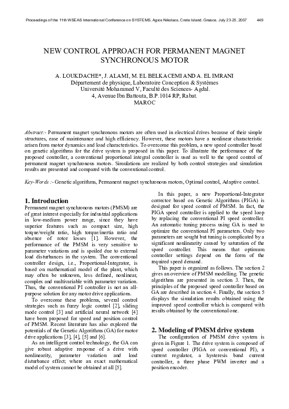 (PDF) New Control Approach for Permanent Magnet Synchronous Motor