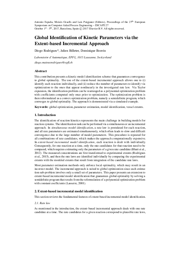 (PDF) Global Identification of Kinetic Parameters via the Extent-based ...