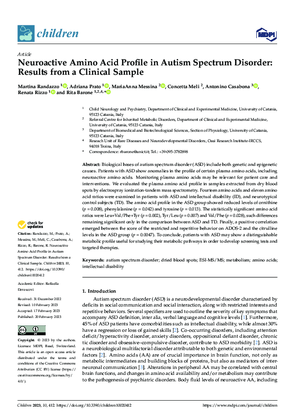 (PDF) Neuroactive Amino Acid Profile in Autism Spectrum Disorder ...