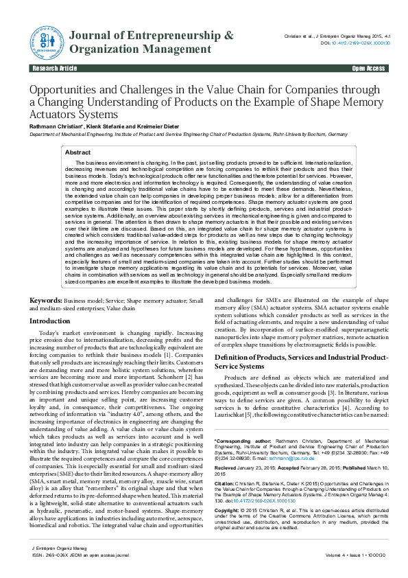 (PDF) Opportunities and Challenges in the Value Chain for Companies ...