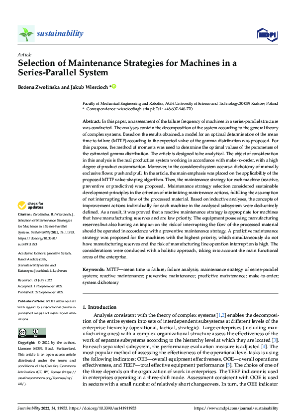 (PDF) Selection of Maintenance Strategies for Machines in a Series ...