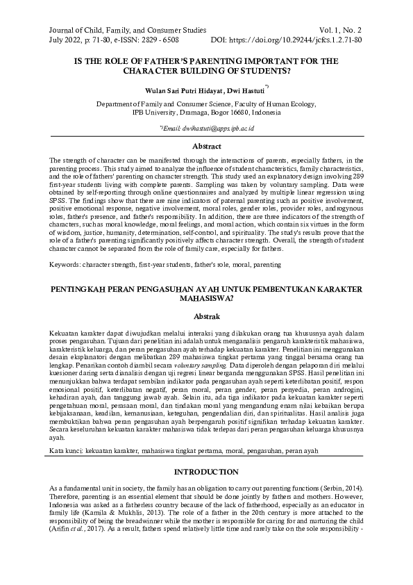 (PDF) Is the Role of Father’s Parenting Important for the Character ...