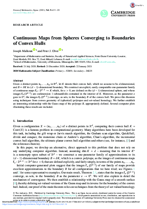 (PDF) Continuous Maps from Spheres Converging to Boundaries of Convex Hulls