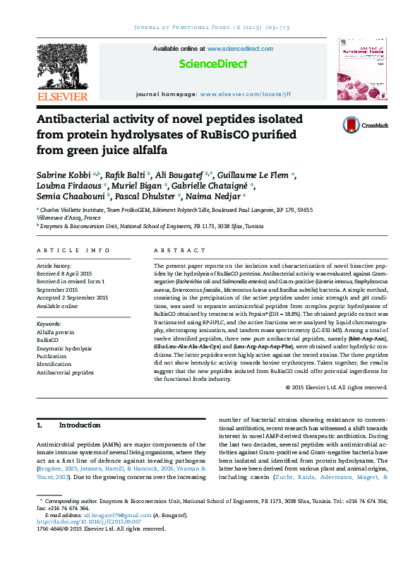 (PDF) Antibacterial activity of novel peptides isolated from protein ...