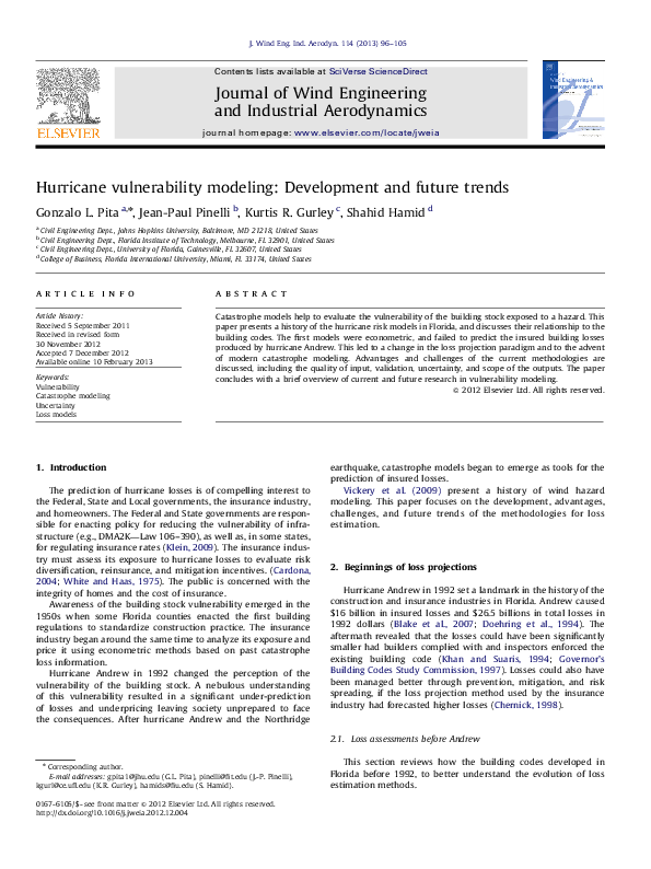 (PDF) Hurricane vulnerability modeling: Development and future trends